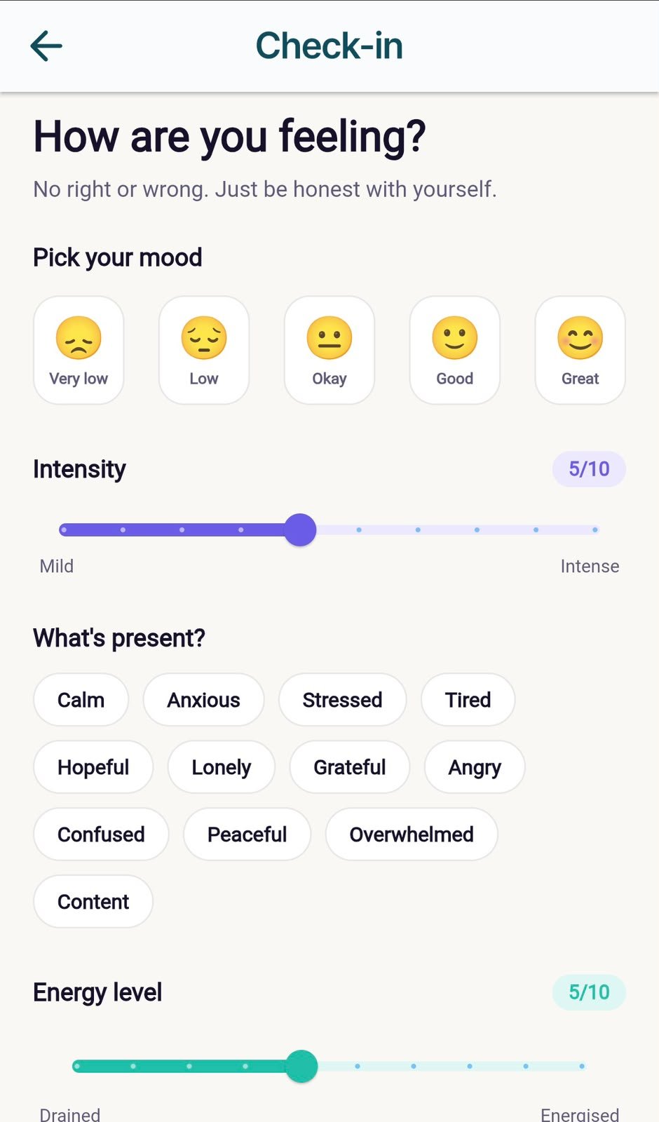 Daily mood check-in screen