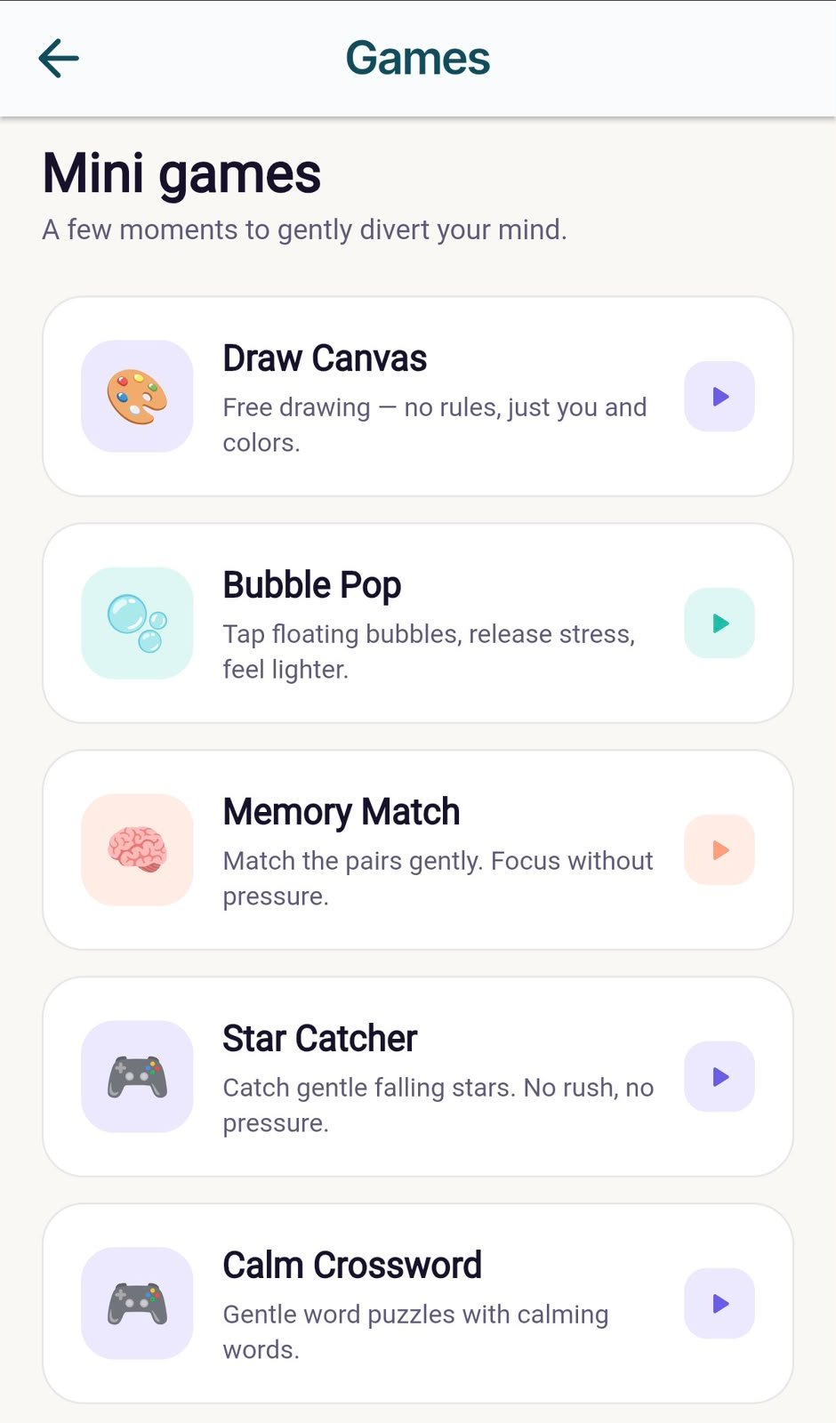 Therapeutic games screen